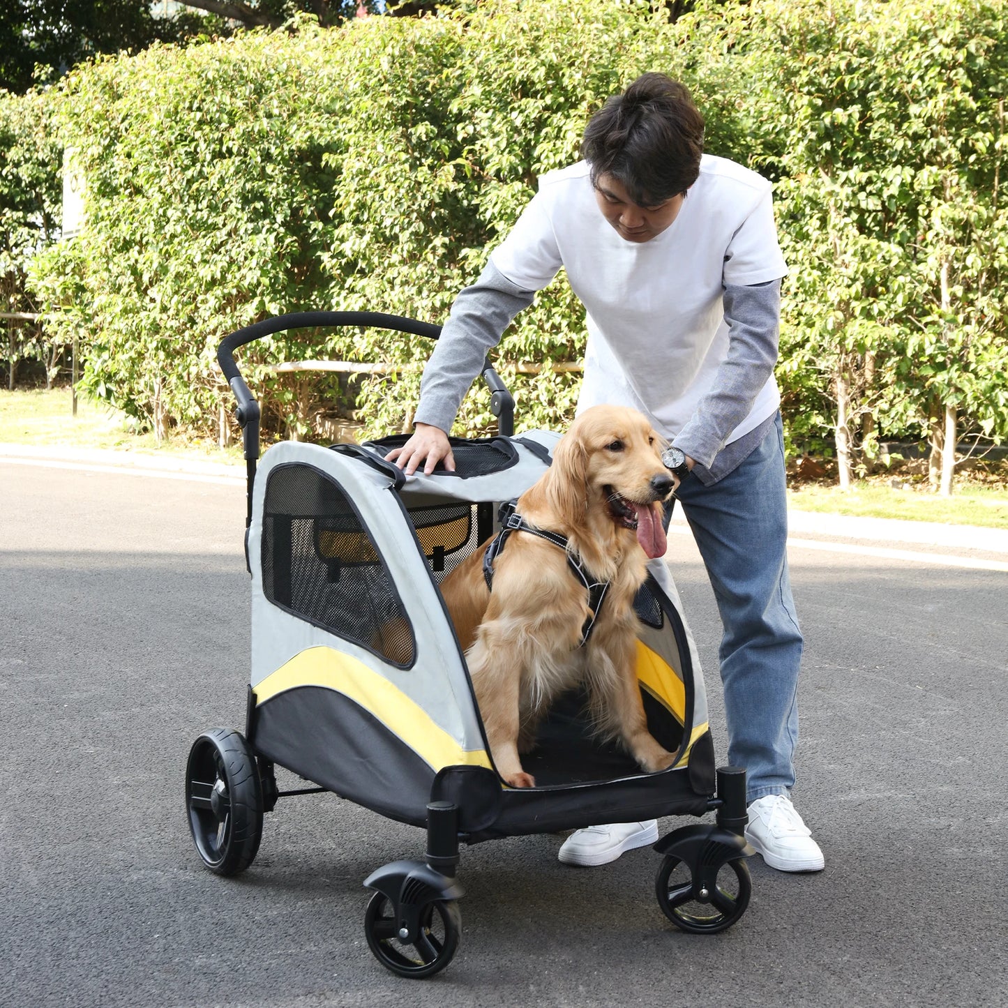 Dog Stroller Four Wheel Pet Jogger Wagon Foldable Cart