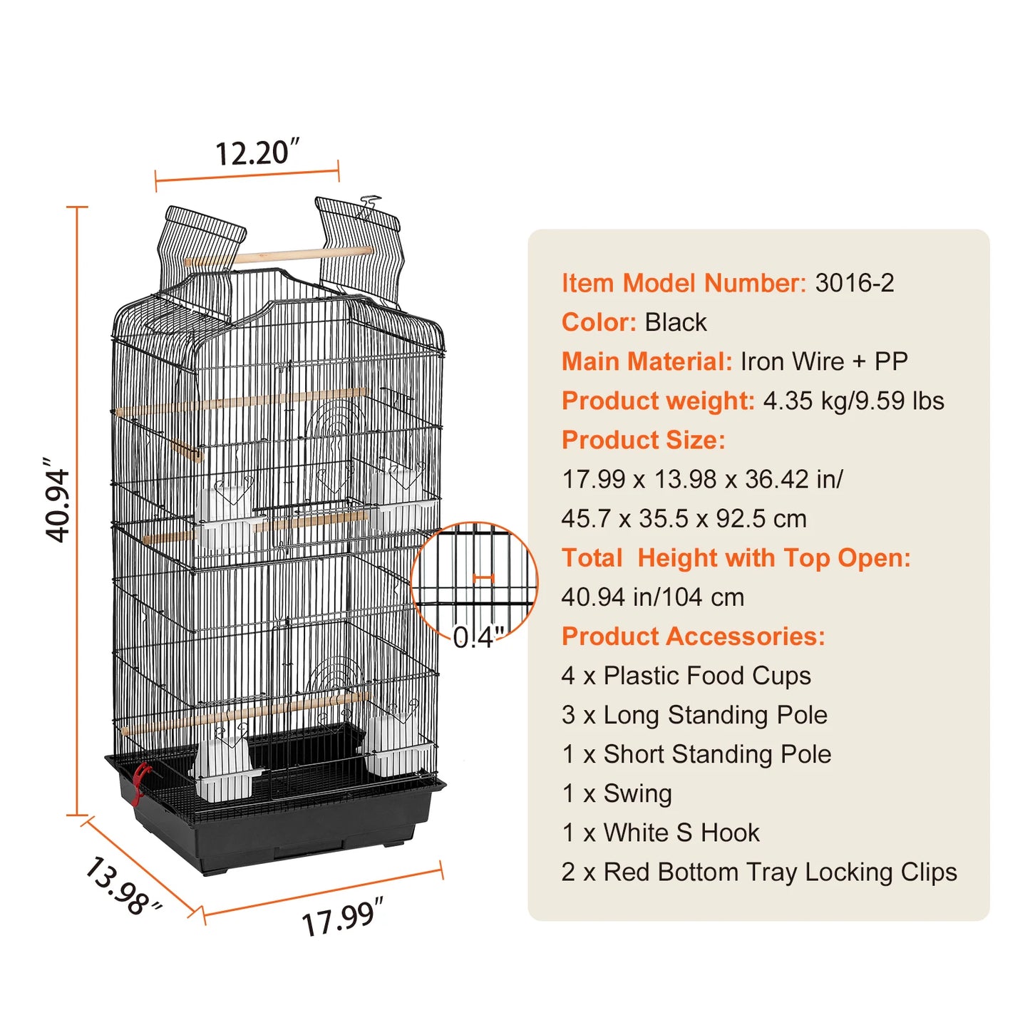 Open Top Large Parrot Bird Cage With Swing And Perch