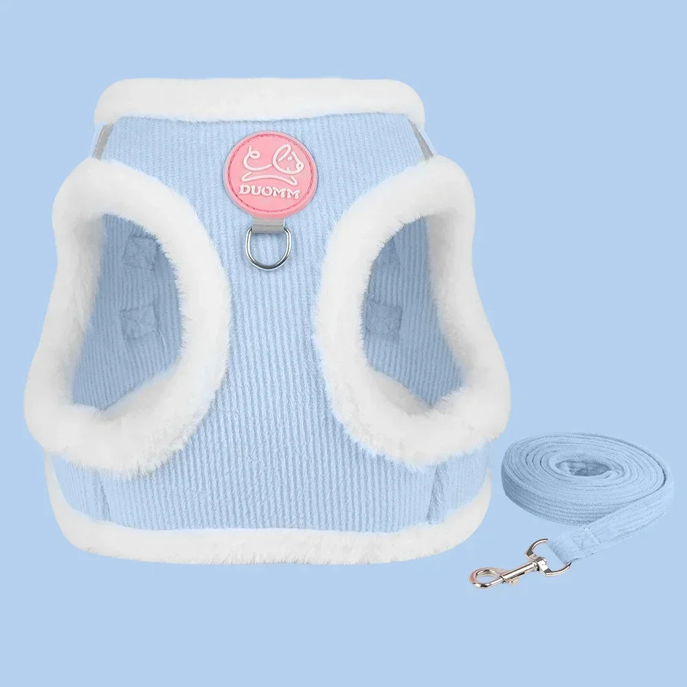 Sphynx Cat Harness Vest With Fur Winter Warm Leash Set