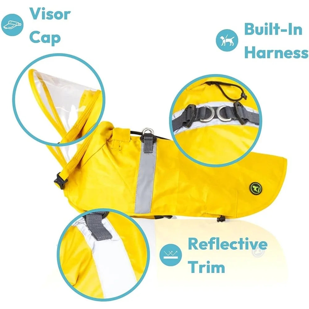 DUTRIEUX Dog Rain Jacket Waterproof Poncho With Leash Attachment
