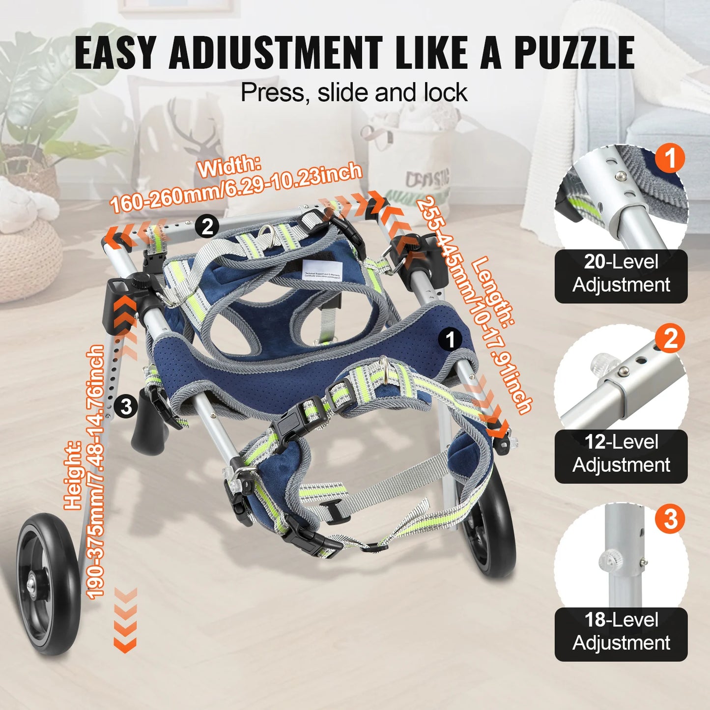 SucceBuy 2 Wheels Dog Wheelchair For Hind Limbs Disabled Pets
