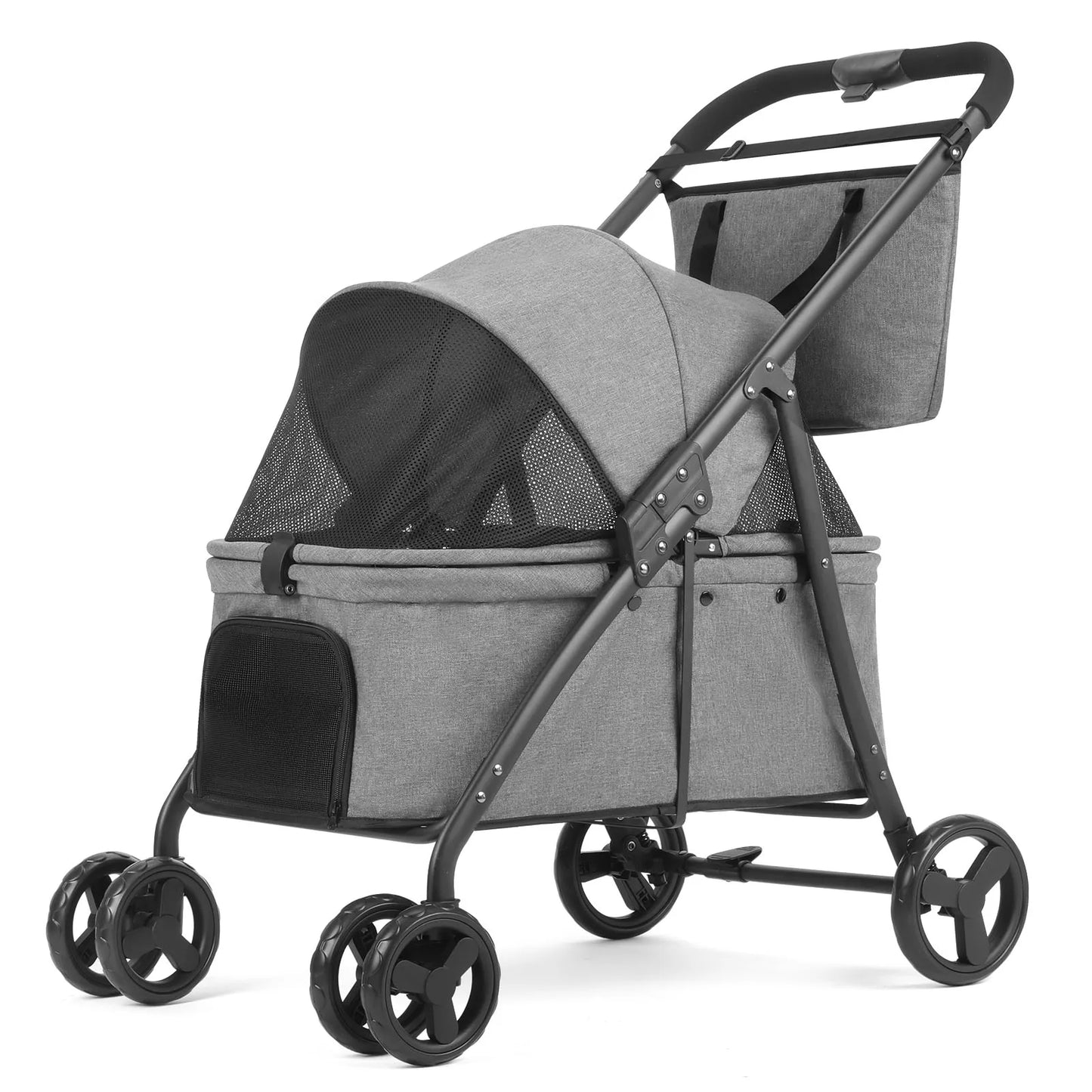 Foldable Dog Stroller Portable 4 Wheel Pet Pushchair Travel Carriage