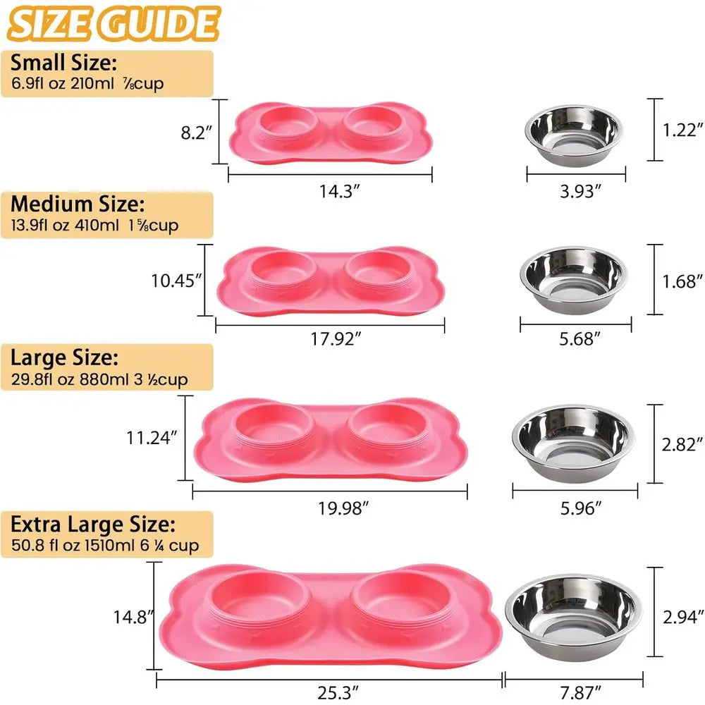 Stainless Steel Dog Bowls Set With Non Slip Silicone Mat