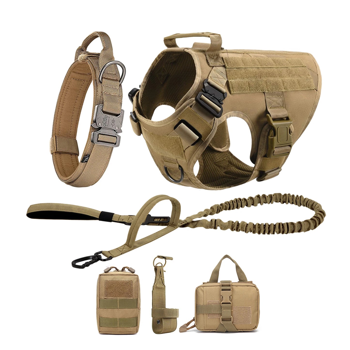 Nylon Tactical Dog Harness With Molle Pouches For Medium To Large Dogs