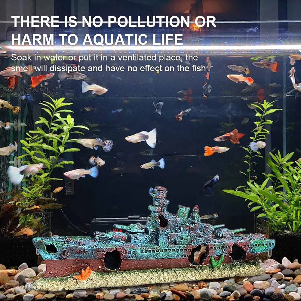 APWIKOGER Aquarium Resin Sunken Pirate Ship Warship Ornament