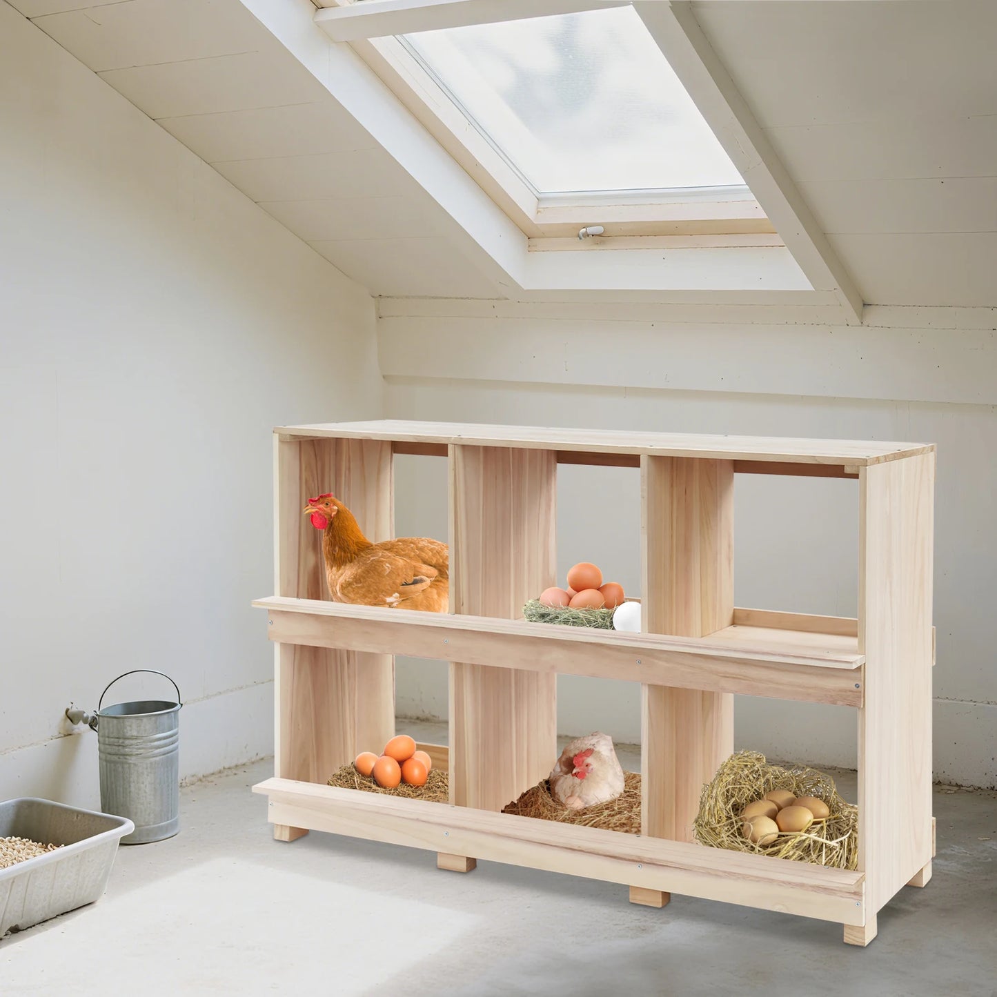 Six Compartment Wooden Chicken Nesting Box For Backyard Farm