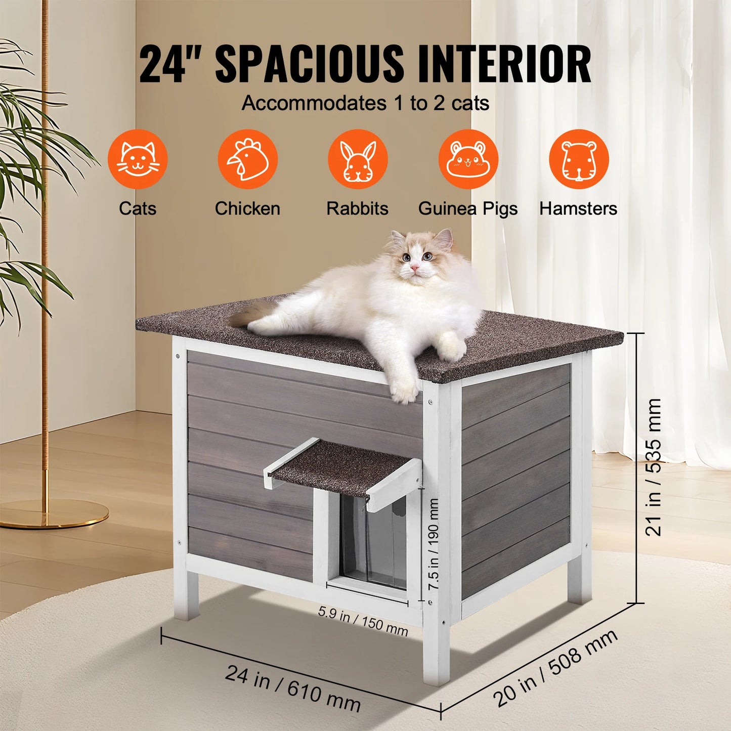 SucceBuy Outdoor Cat House Weatherproof Feral Cat Shelter Wooden Insulated
