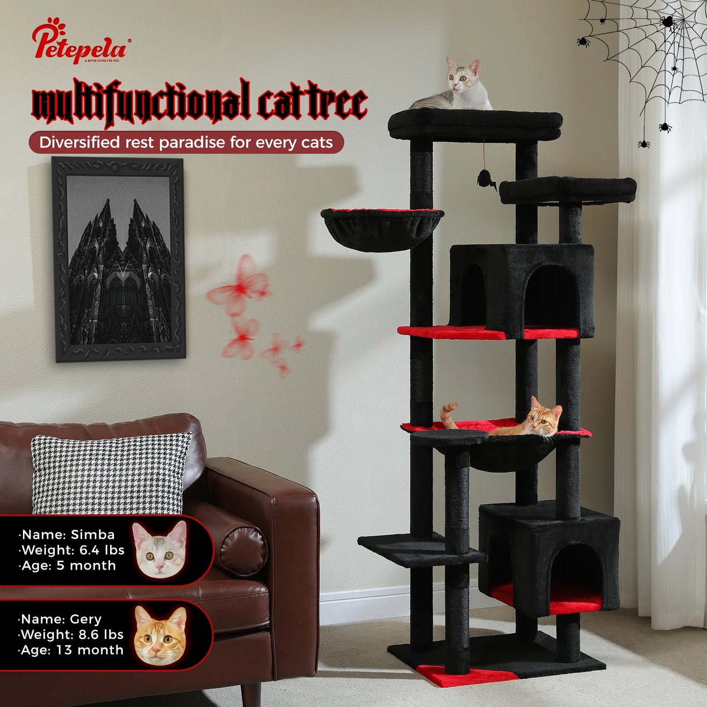 PAWZ Road Cat Tree For Indoor Cats With Five Levels Hammock