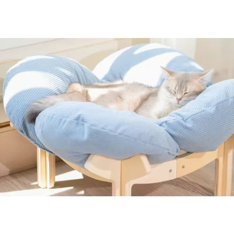 Wooden High Leg Cat Bed With Soft Cushion Pet Sofa