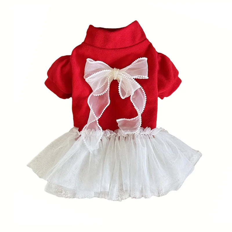 Christmas Dog Dresses Winter Pet Clothing Plaid Skirt