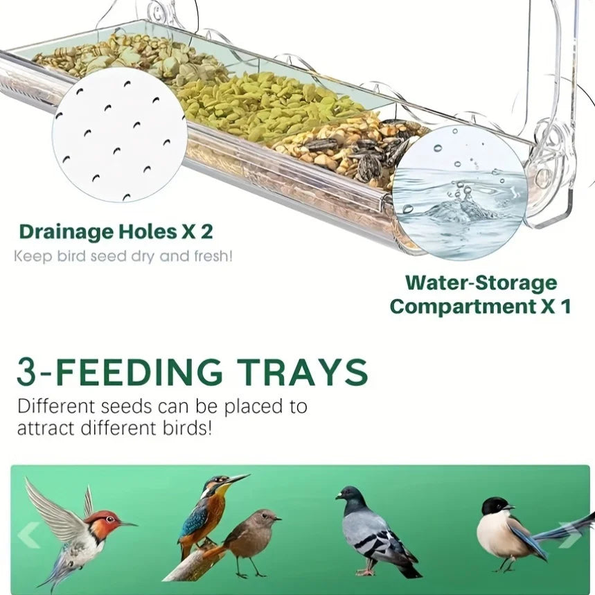 Feature Indestructible Window Bird Feeder With Seed And Water Tray