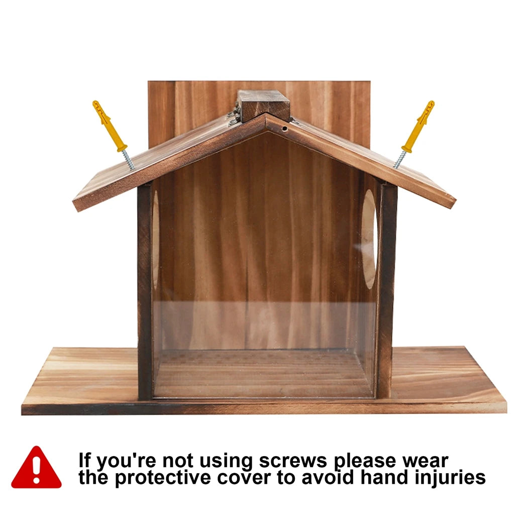 Bingopaw Wood Squirrel Feeder With Transparent Acrylic Front And Dual Side Openings For Easy Access