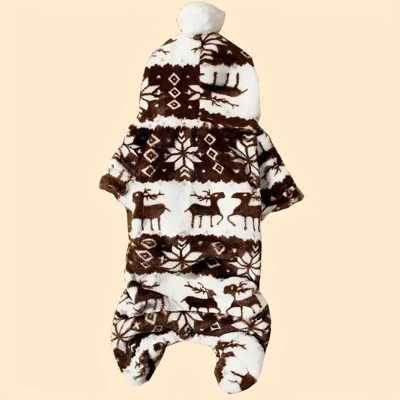 NONECN Reindeer Graphic Pajamas Hooded Jumpsuit For Puppy Dogs