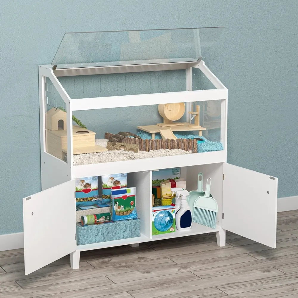 High Concerned Hamster Cage With Storage Cabinet And Easy View Acrylic Panels For Hedgehog Gerbil And Rat