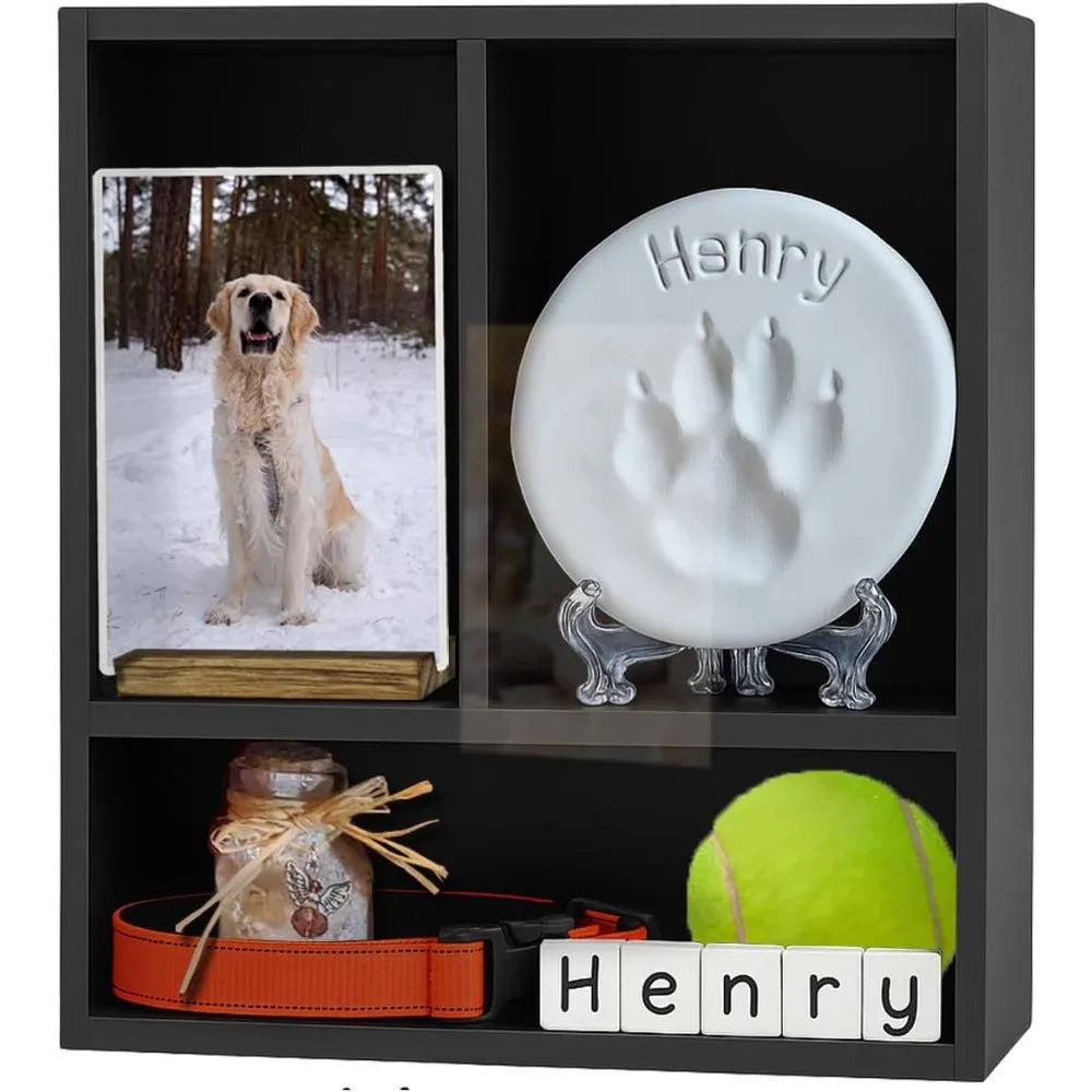 Traditional Handcrafted Pet Remembrance Shadow Box With Premium Shelving Canines