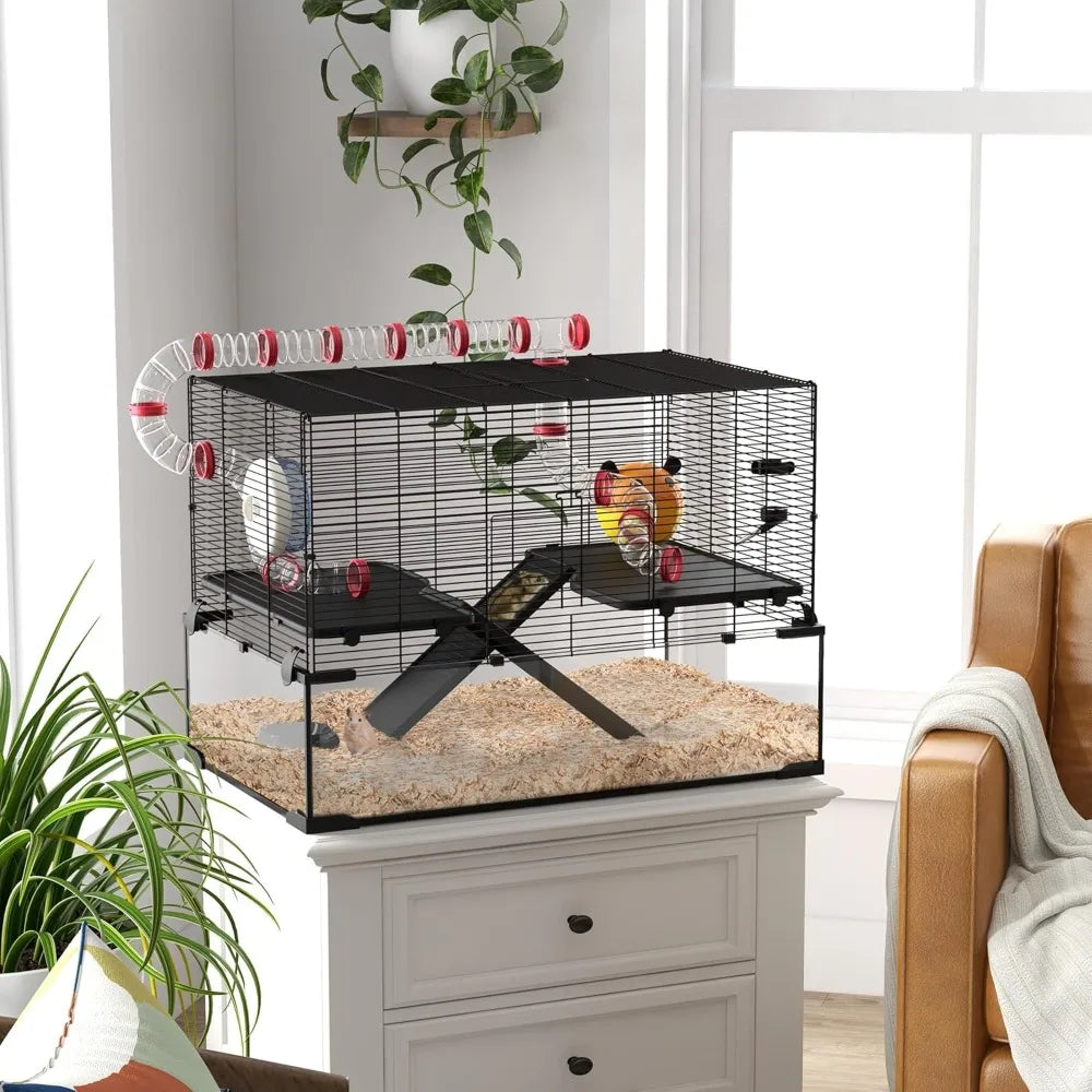 Farm Animals Hamster Cage With Tube Tunnel And Glass Bottom For Small Animals Such As Dwarf Hamsters Rats Gerbils