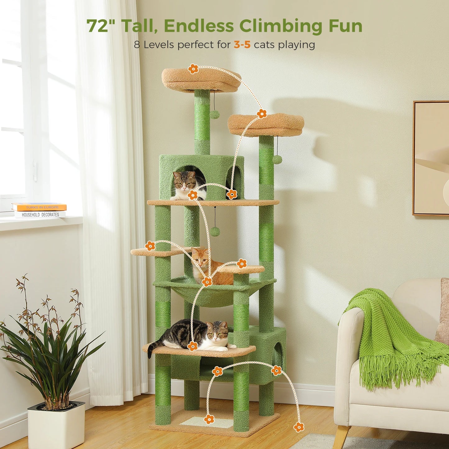 PEQULTI Multi Level Cat Tree Tower Scratching Posts Hammock Condo