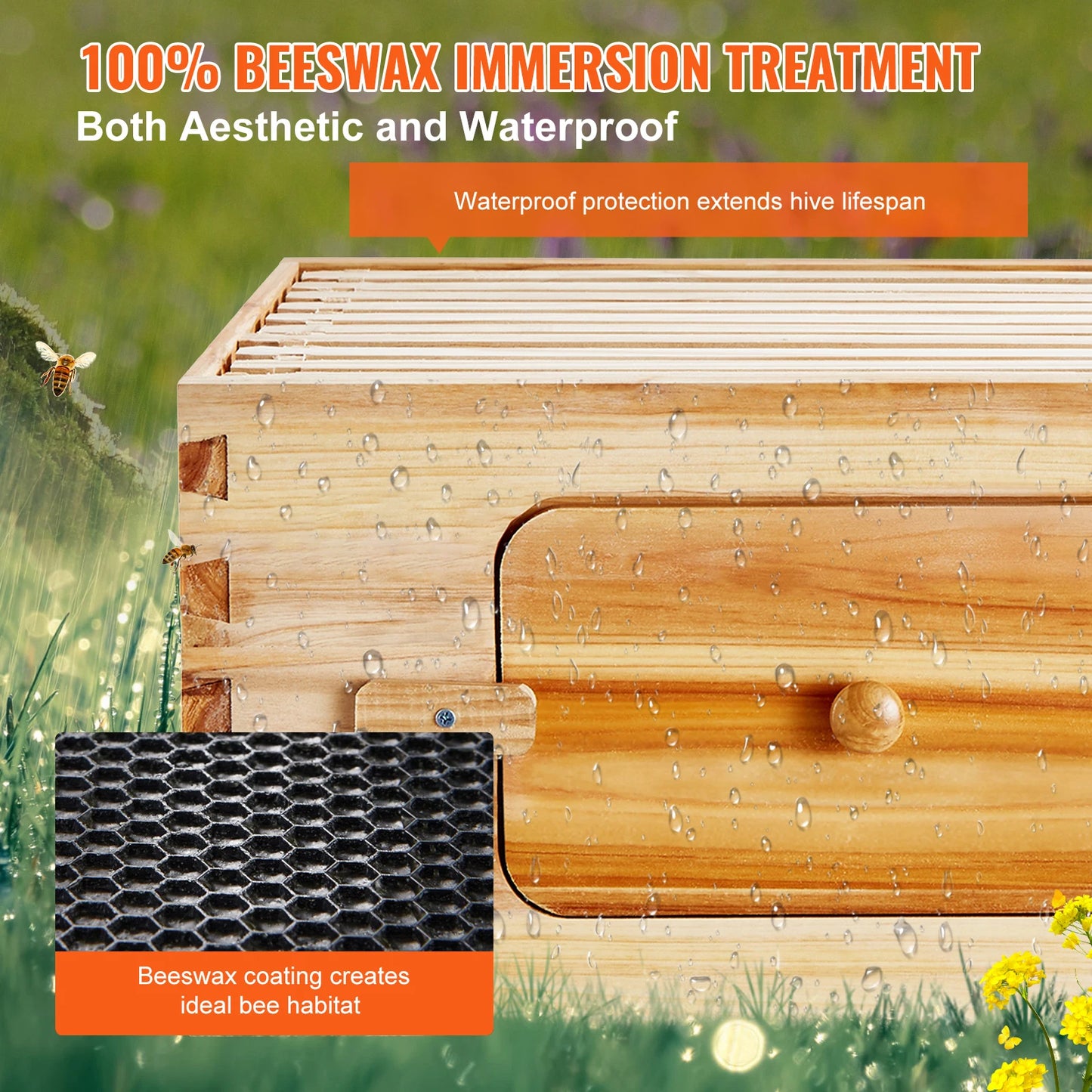 SucceBuy Natural Cedar Wood Langstroth Beehive Kit With Acrylic Windows