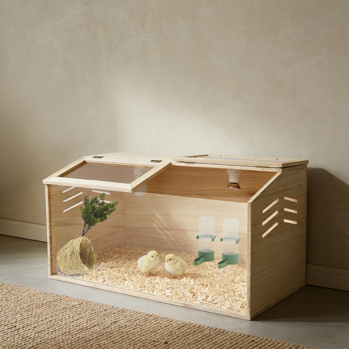 Wooden Chicken Brooder Box With Heating Lamp And Thermometer