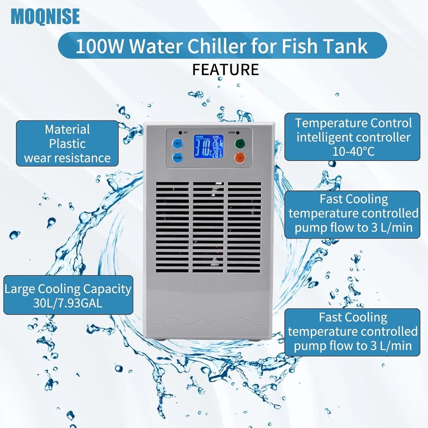 Hign-concerned Aquarium Water Chiller 100W With Digital Thermostat Ultra Quiet