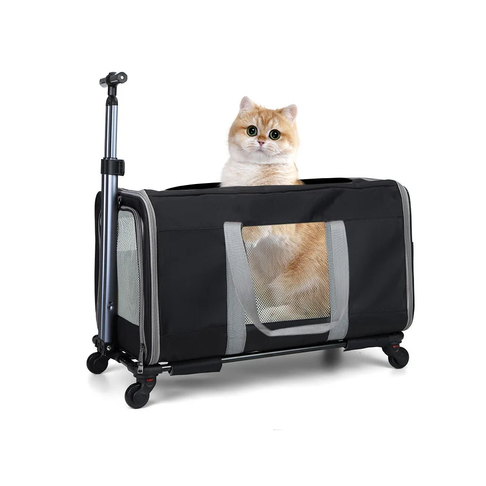 Cat Trolley For Two Cats With Wheels And Safety Belts Travel Carrier For Pet Travel