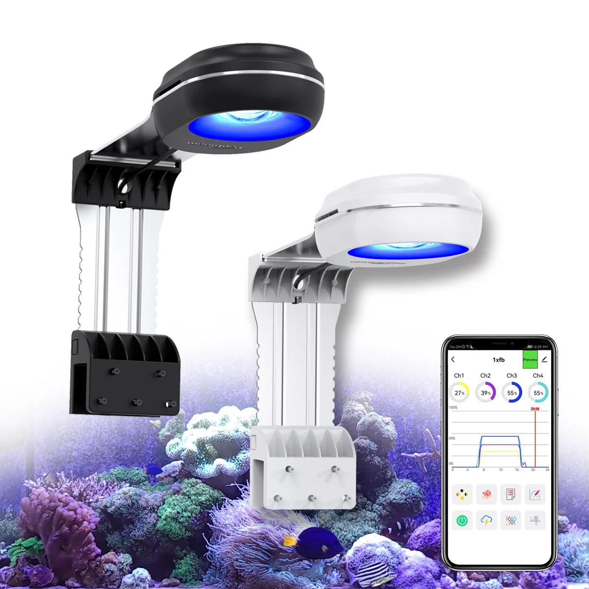 PopBloom RL60 WiFi Full Spectrum Reef Aquarium Light