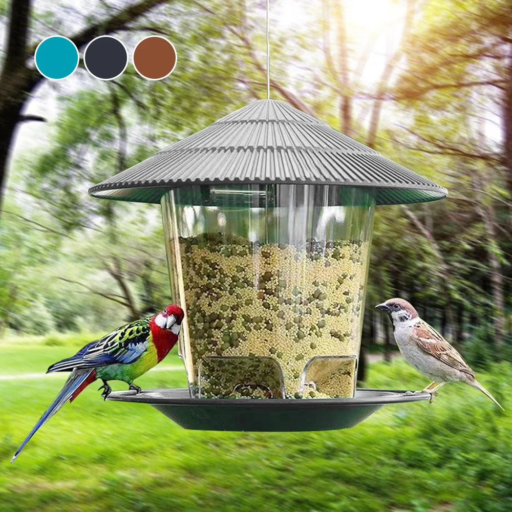 Garden Gazebo Hanging Bird Feeder With Hexagonal Terrace Roof And Rope