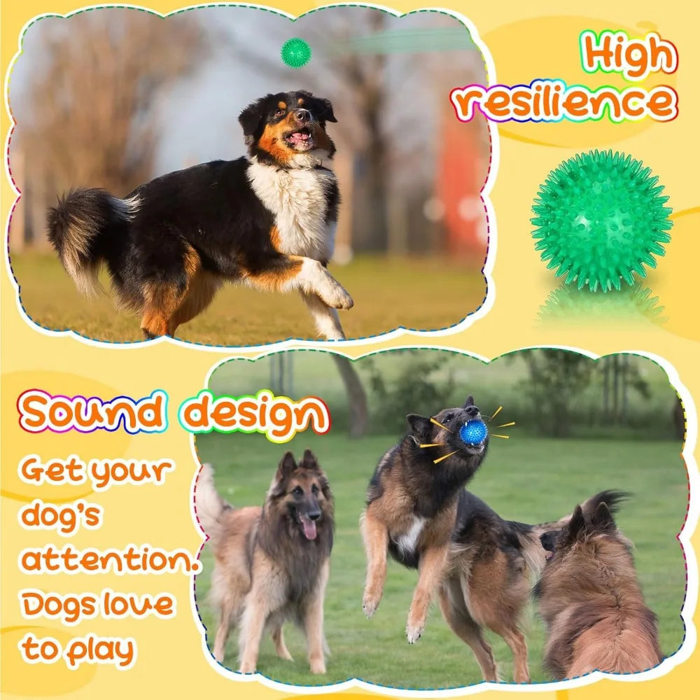 Lenwen Superpremiumquality Spikey Durable Squeaky Teething Rubber Dog Balls Toys