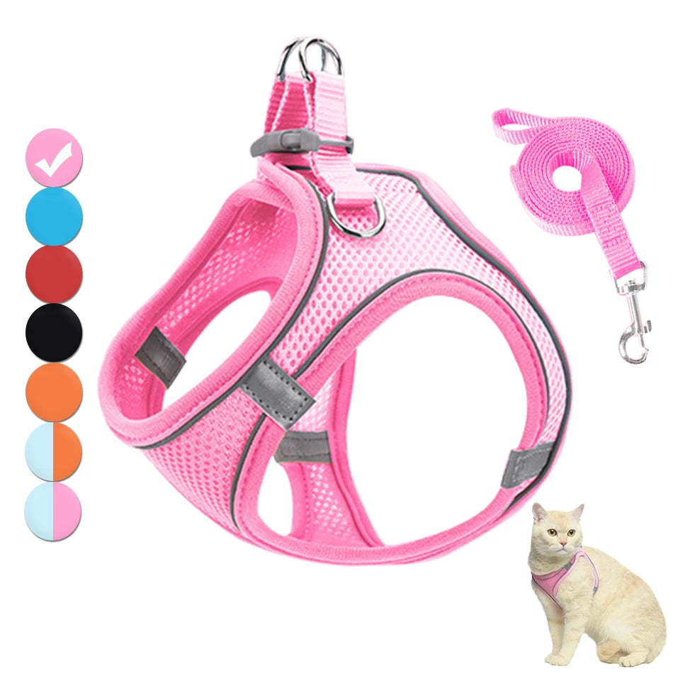 Reflective Cat Harness And Leash Set Adjustable For Cats And Small Dogs