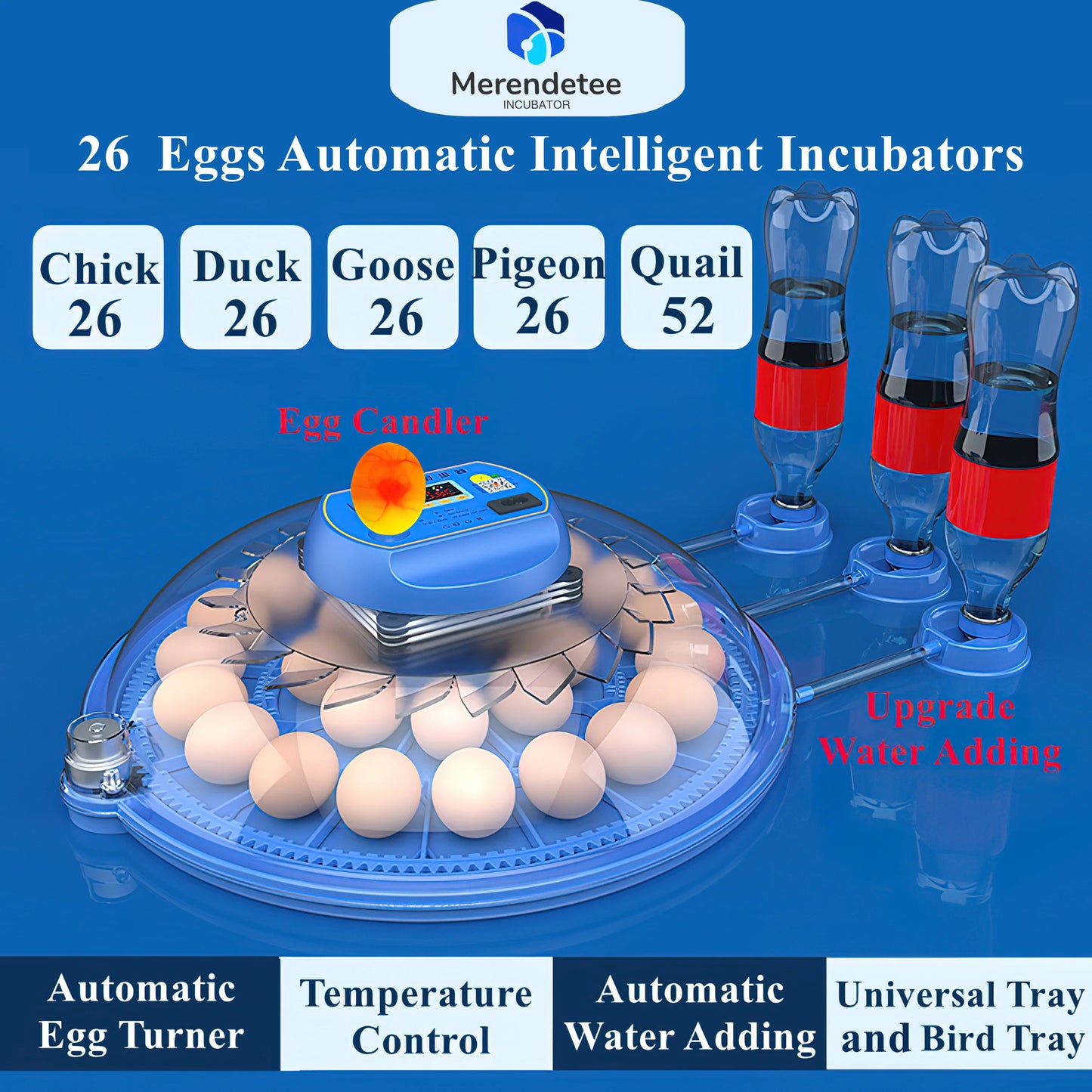 Farm Animals 26 To 52 Eggs Incubator With Automatic Water Adding 360 View