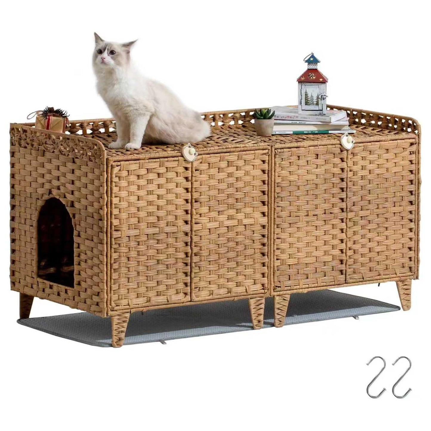 HiMISS Hidden Cat Litter Box Enclosure Handwoven Rattan Furniture