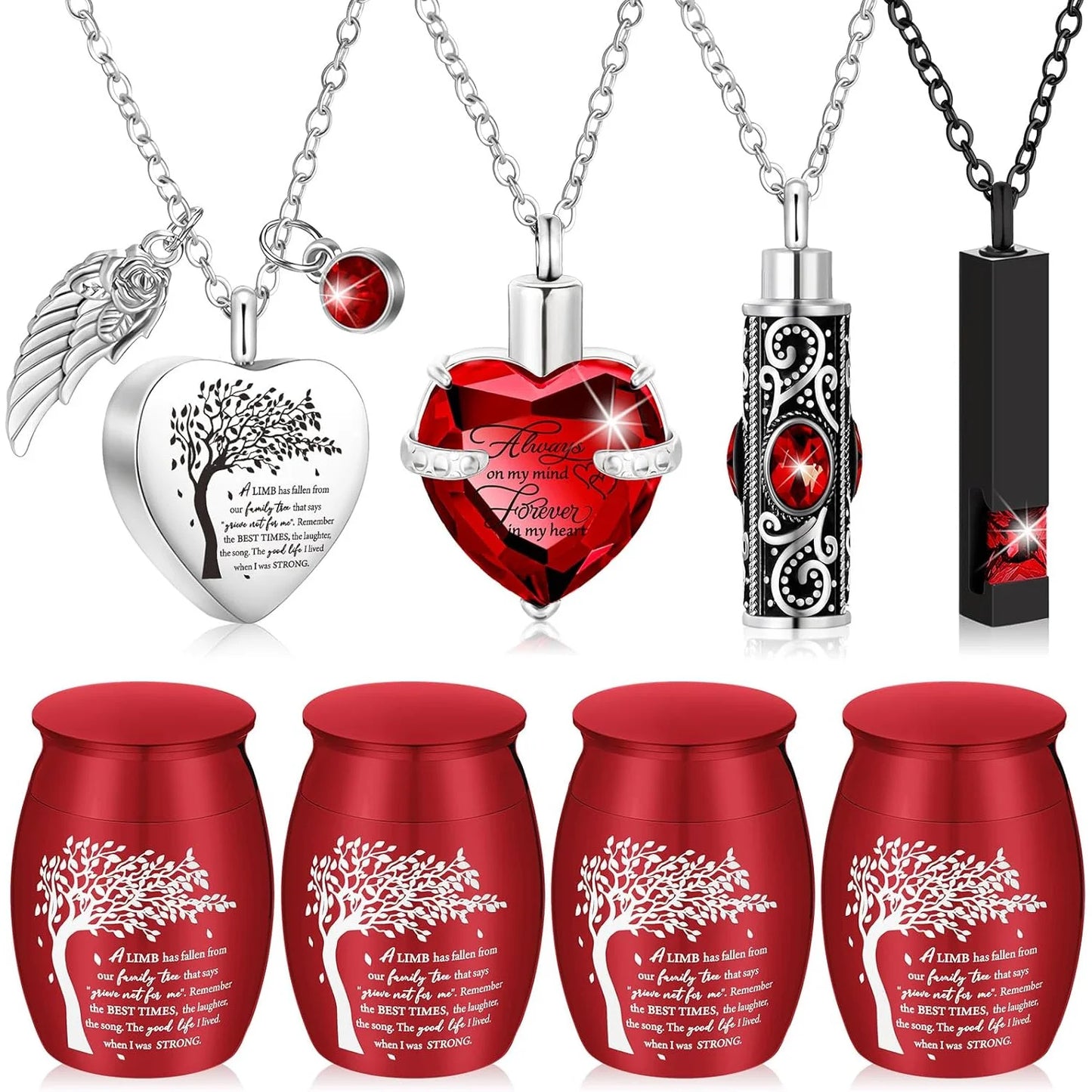 8Pcs Cremation Urns For Ashes Alloy Keepsake With Family Tree Heart Locket