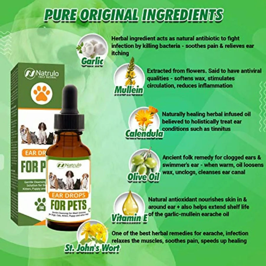 Natural Ear Cleaner for Dogs and Cats Mite Yeast Treatment