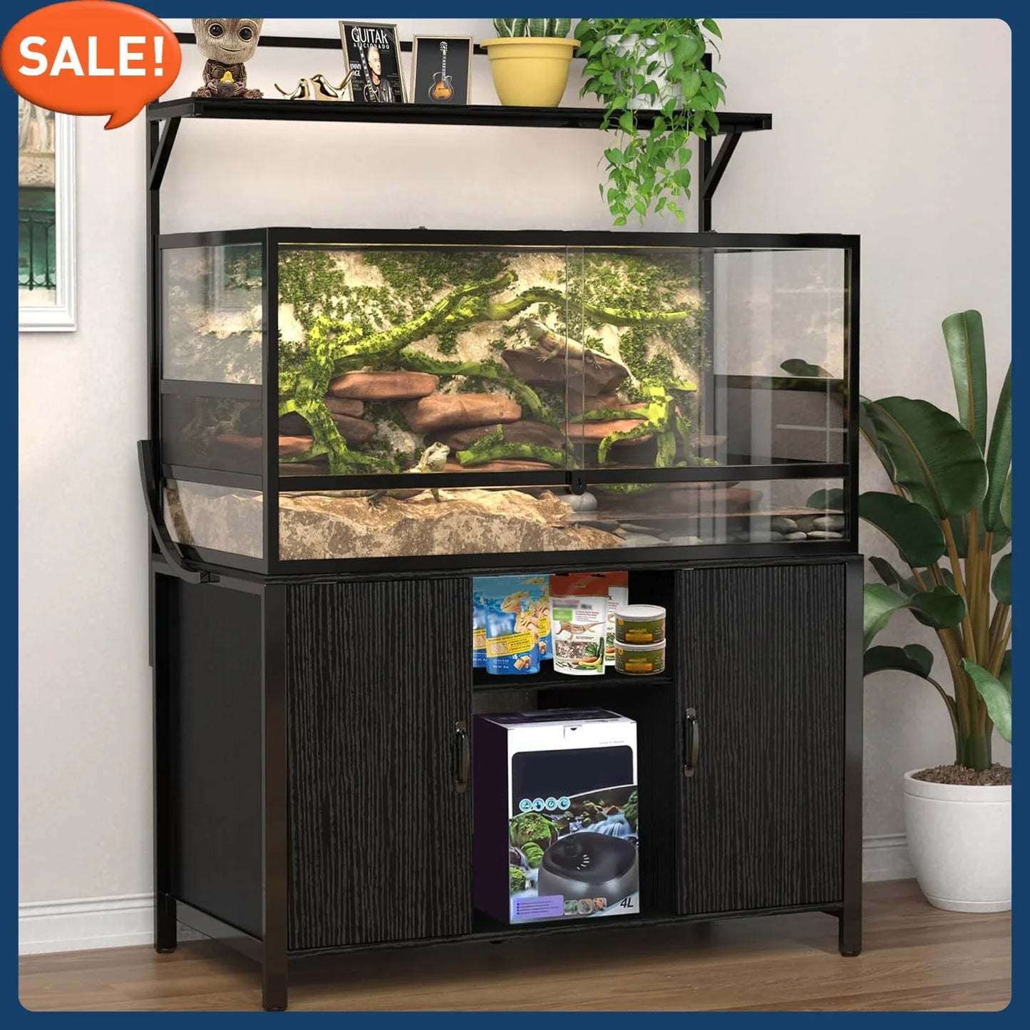 XMSJ Reptile Tank Stand Terrarium Cabinet for Accessories StorageSolutions Organization