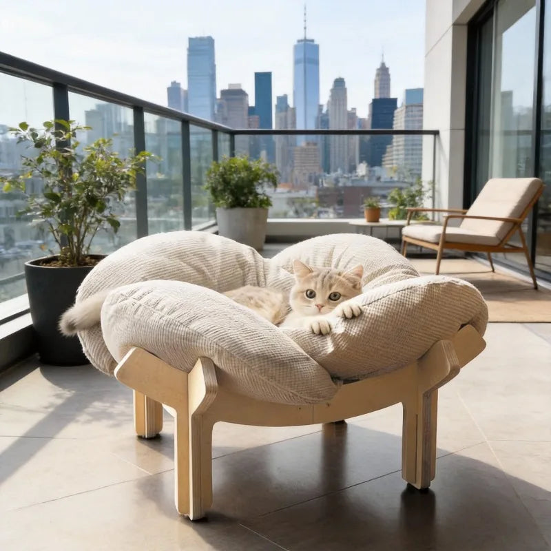 Wooden High Leg Cat Bed With Soft Cushion Pet Sofa
