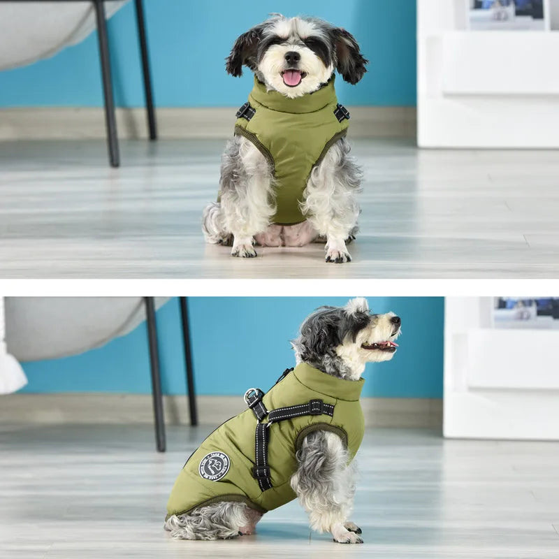 Winter Warm Dog Jacket Waterproof Coat With Harness For Pets