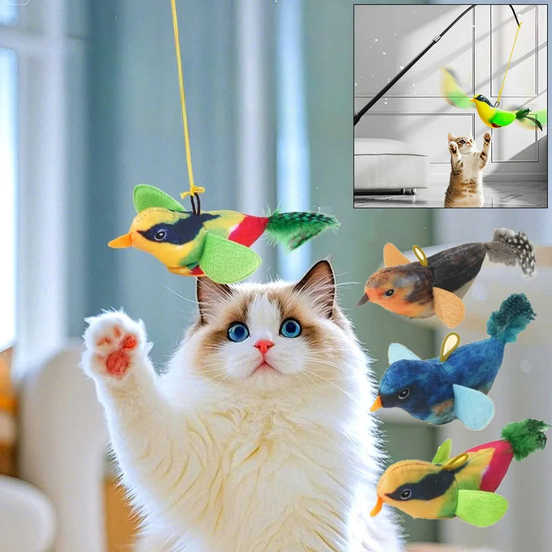 Interactive Flapping Bird Sparrow Plush Cat Toy With Chirping Sound