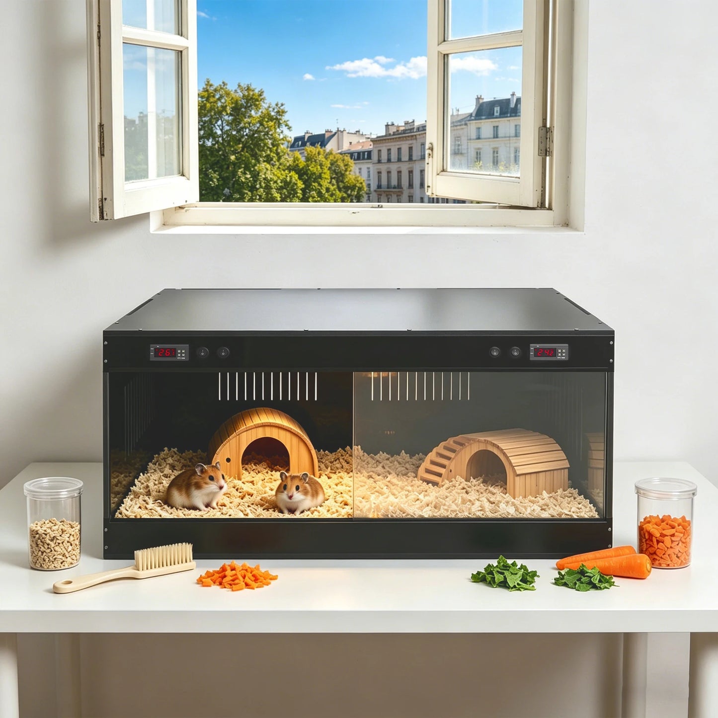 Reptile Tank Terrarium With Viewing Window And Dual Temperature Controllers