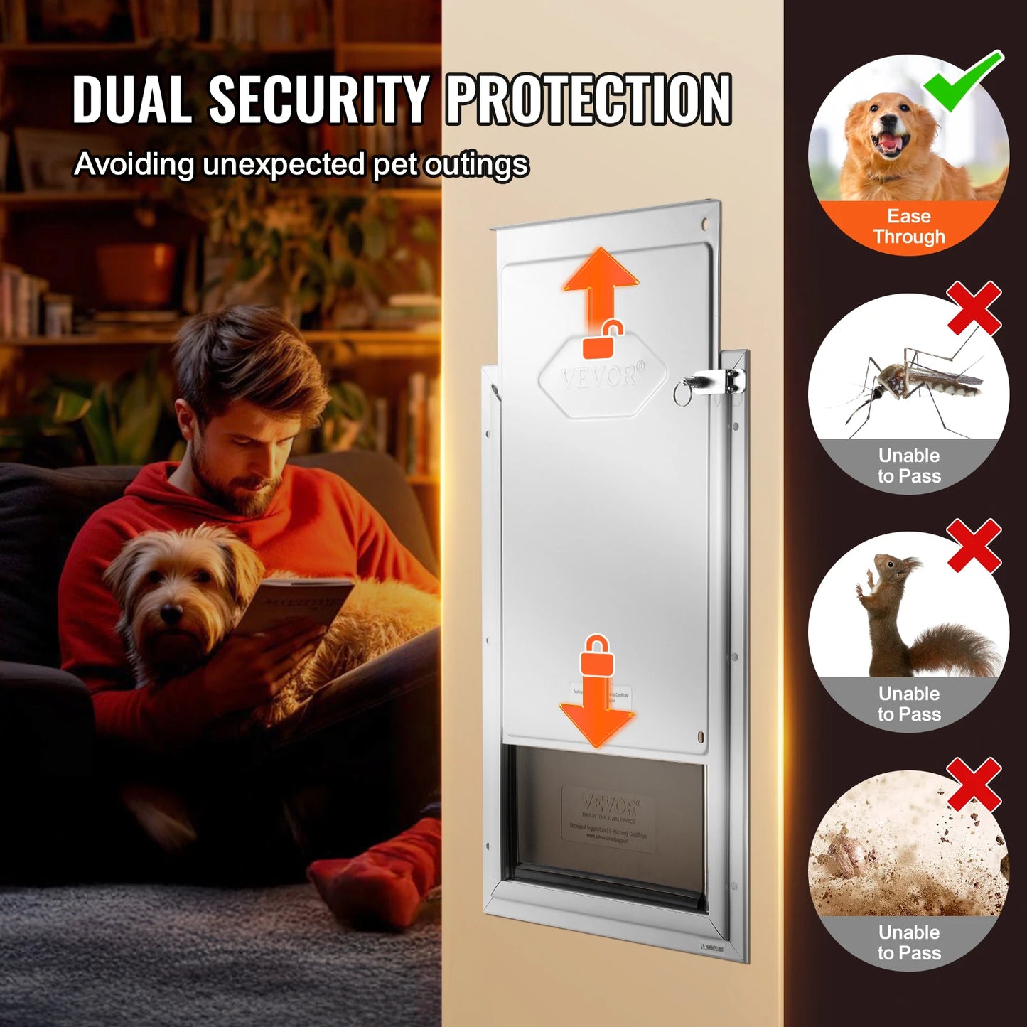 Dog Door Aluminum Frame Pet Door With Lockable Flap System