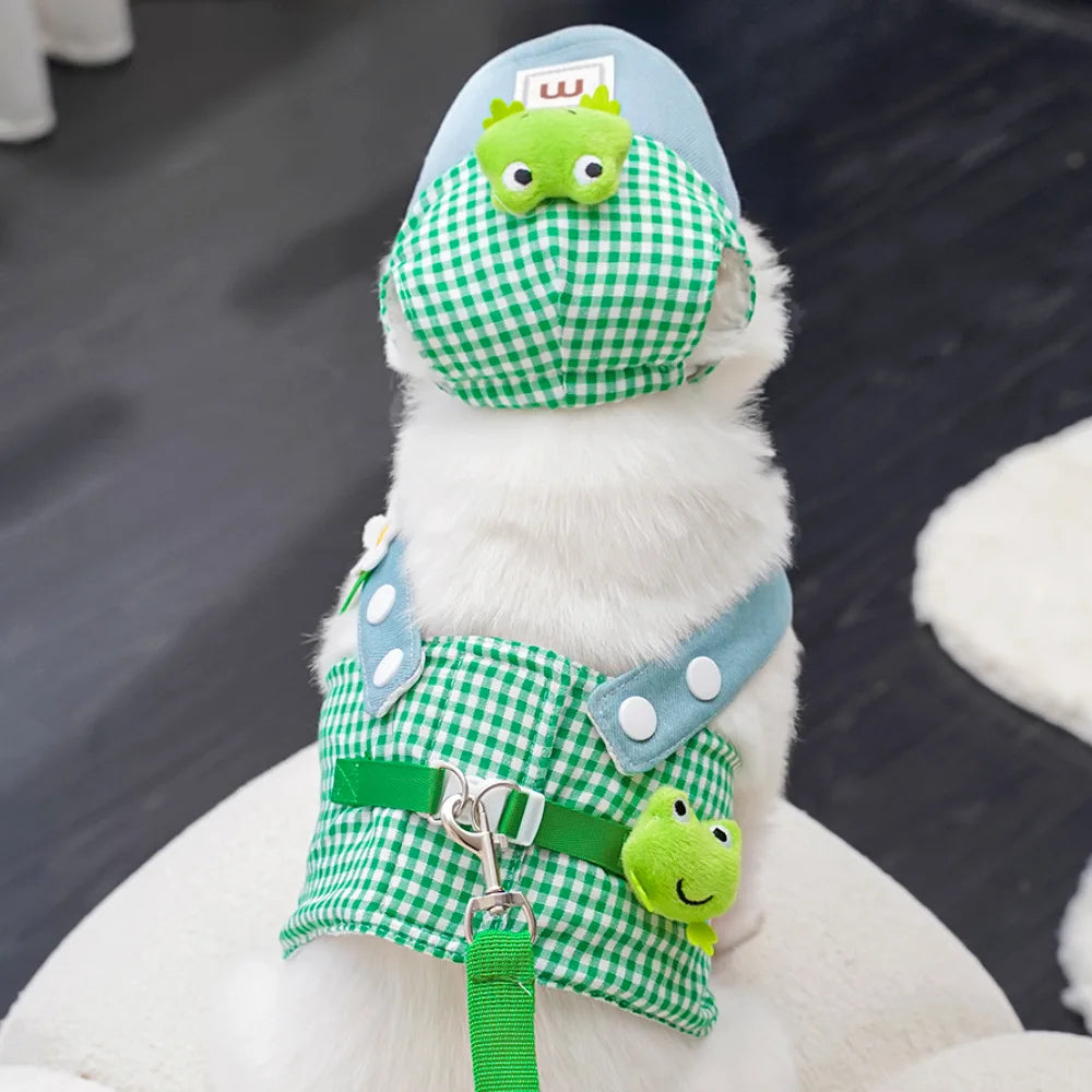 Three Piece Pet Chest Harness Set With Breathable Traction Rope