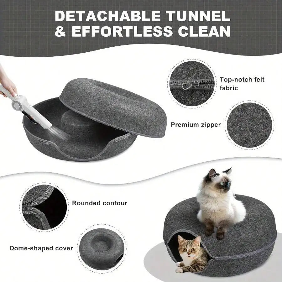 Cat Cave Bed Donut Tunnel For Indoor Cats Scratch Resistant