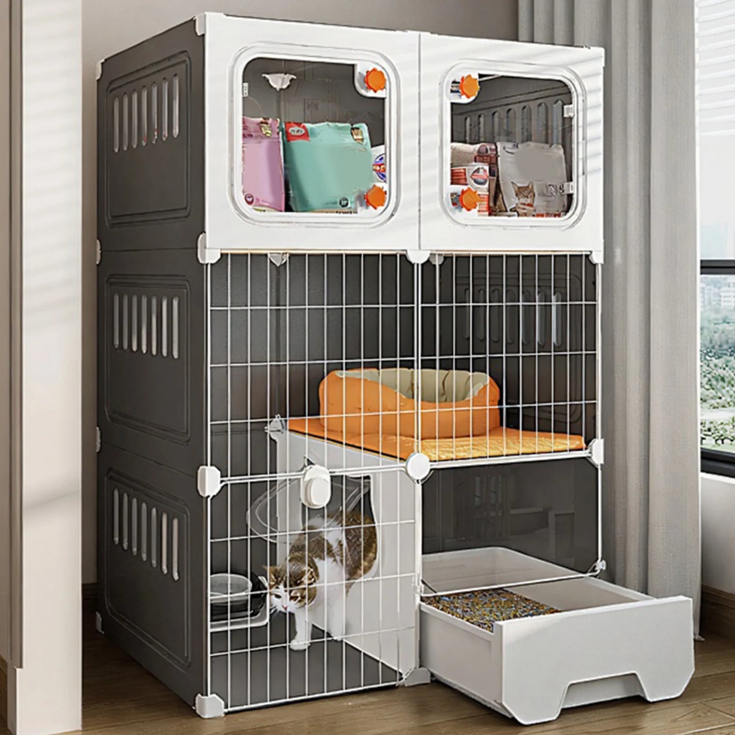 Indoor Cat Crate Catio With Bed DIY Metal Wire Kennel