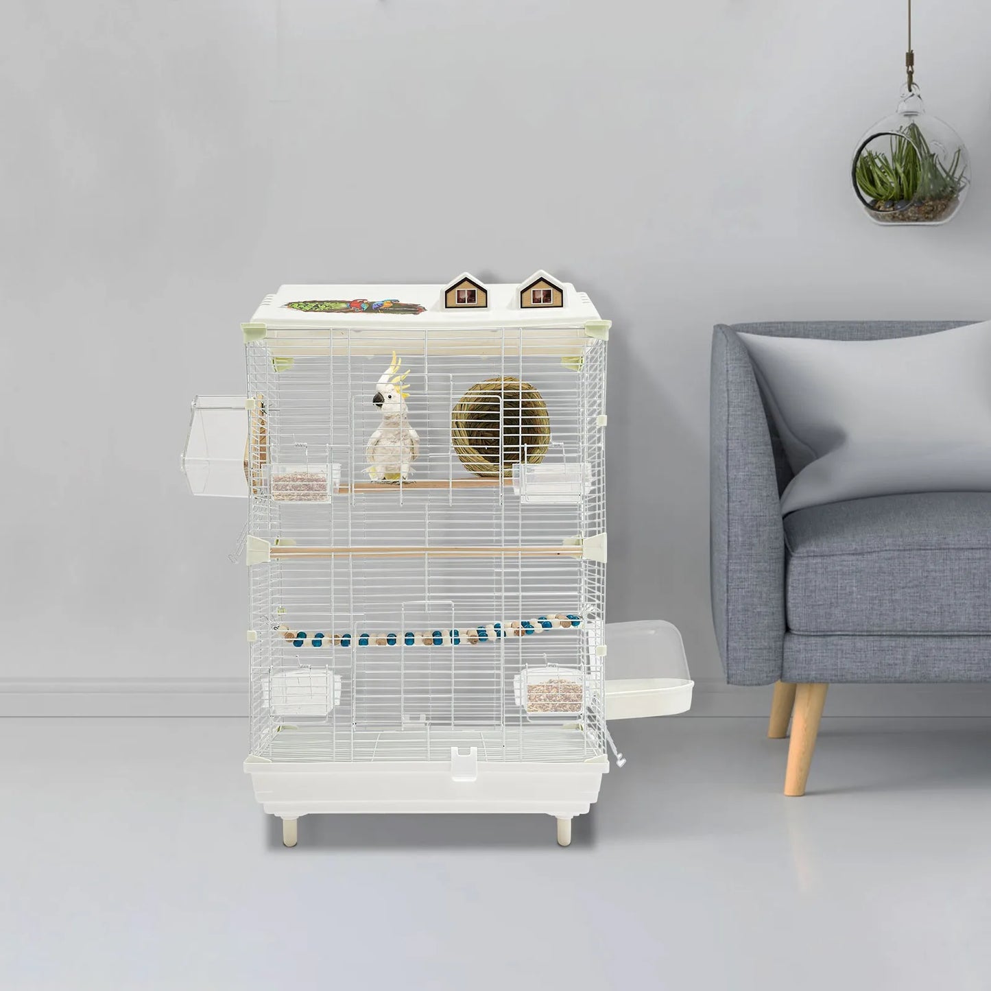 Two-Tier British Style Bird Cage for Parakeets and Canaries