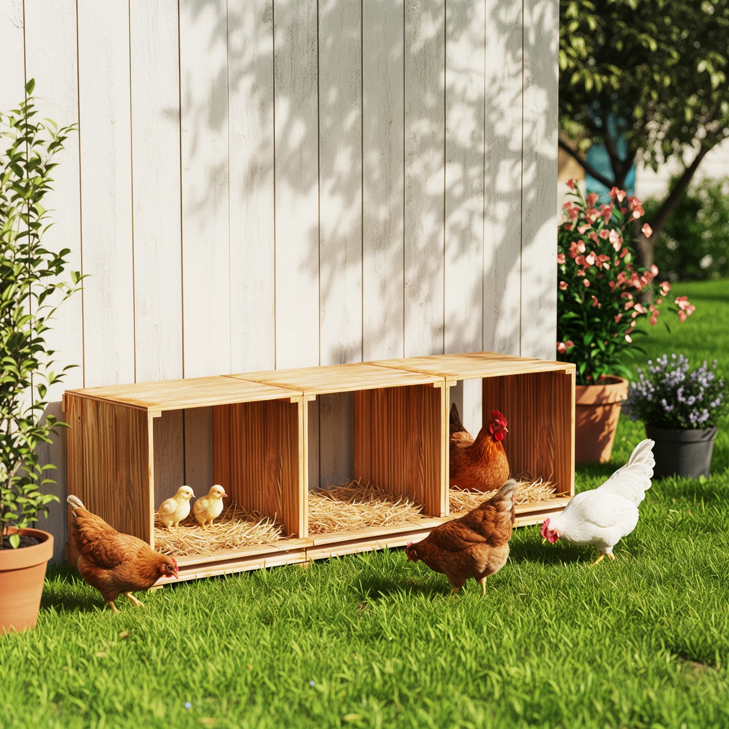 BORWART 3 Compartment Wooden Chicken Nesting Box for Poultry Farm