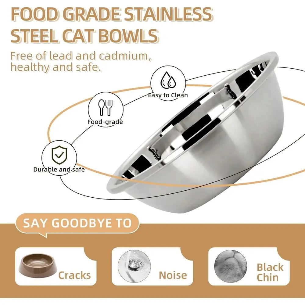 Elevated Cat Bowl Set With Anti Spill Stainless Steel Bowls