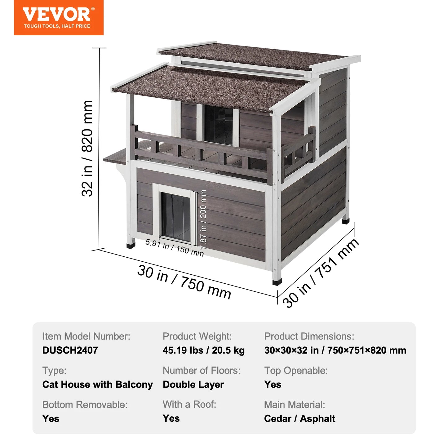 Outdoor Cedar Cat House Weatherproof Shelter With Balcony Roof