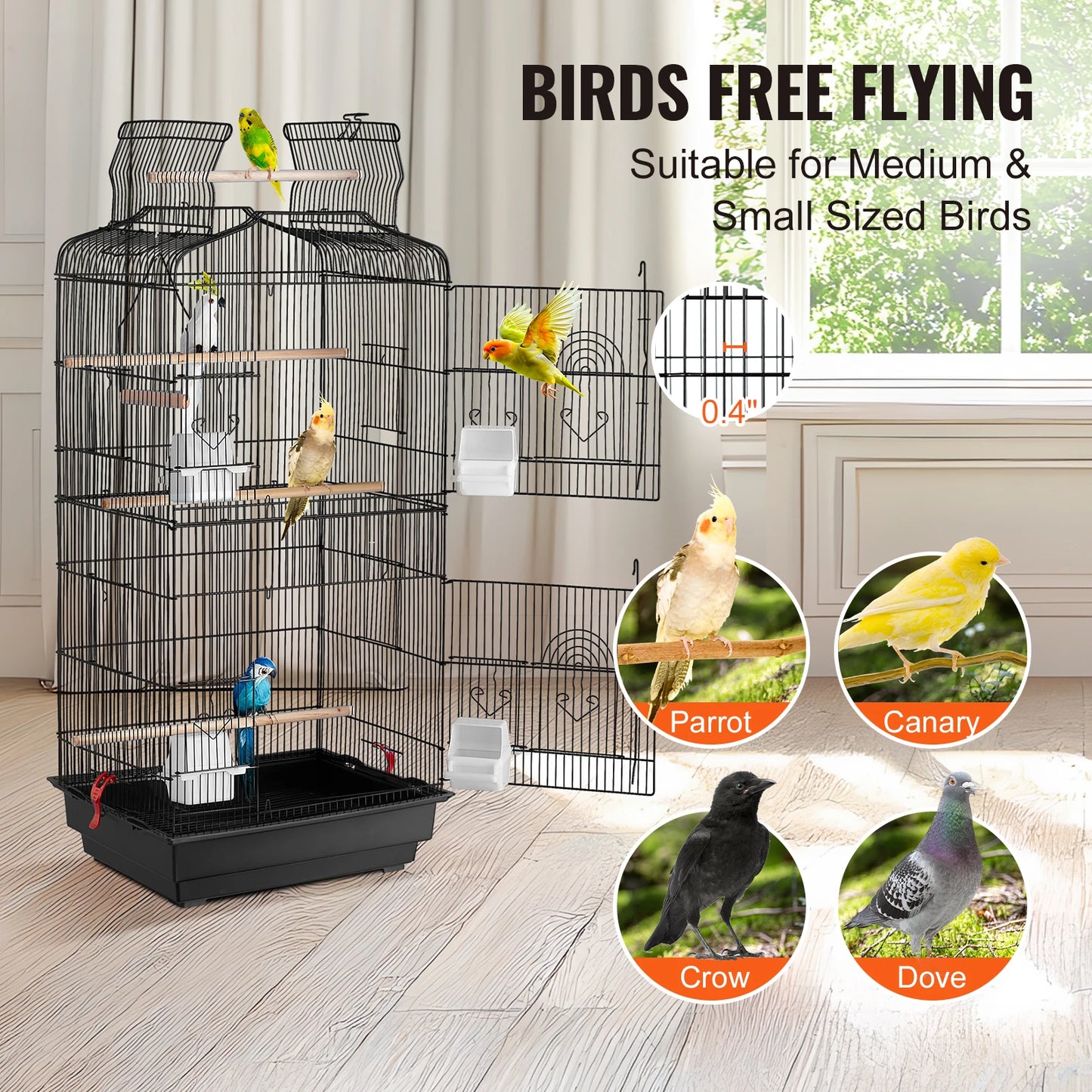 Open Top Large Parrot Bird Cage With Swing And Perch