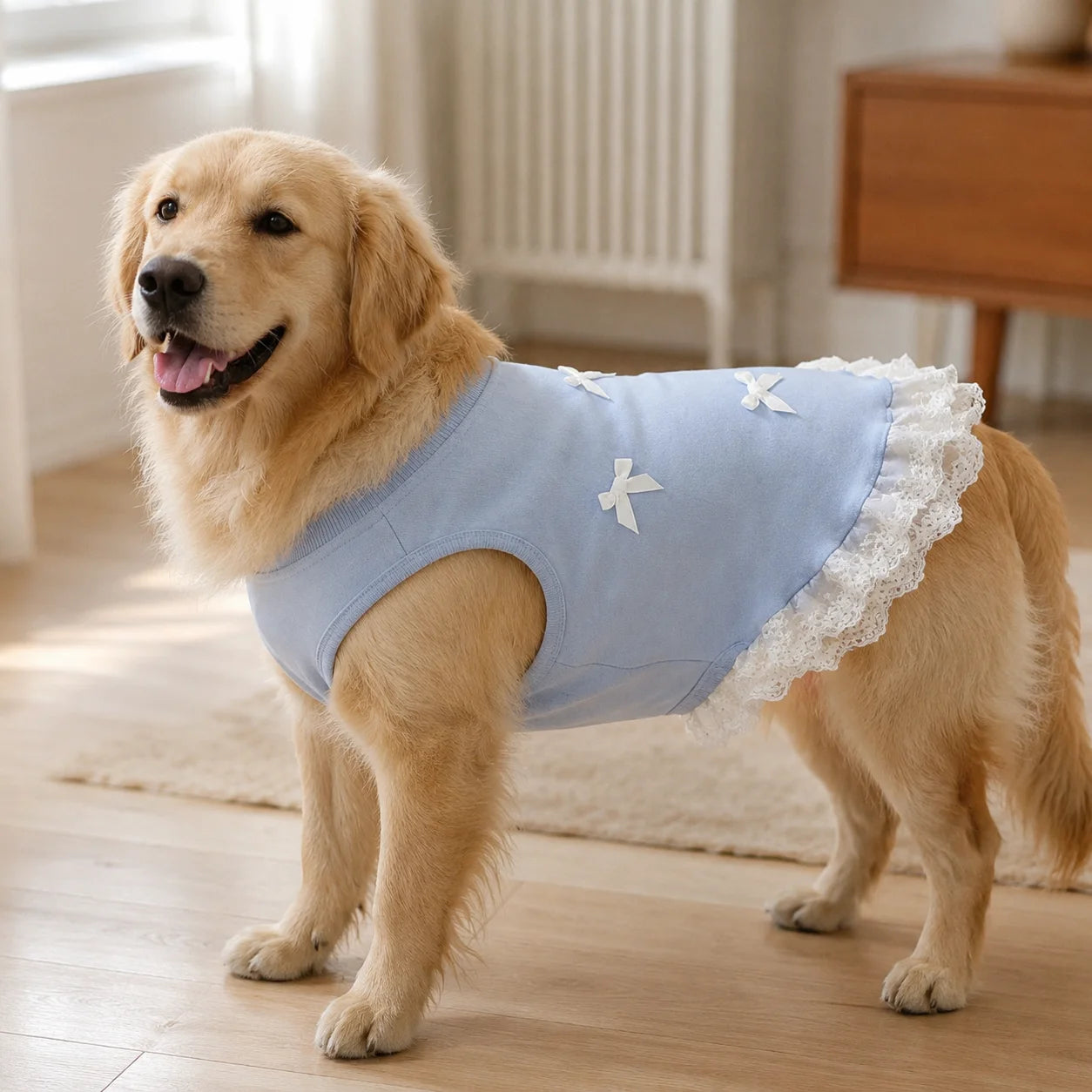 XMSJ Dog Vest Shirt With Lace Hem Bowknots Spring Summer Outfit