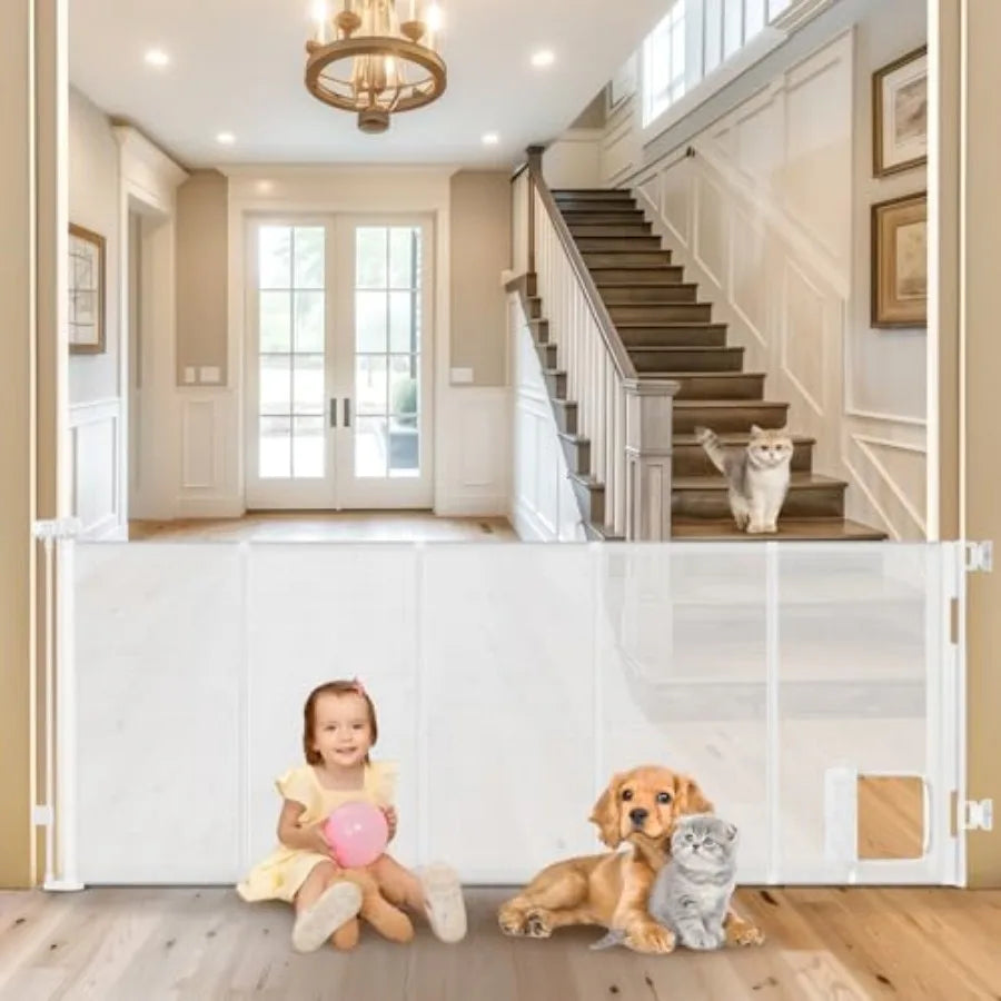 Reinforced Extra Wide Retractable Cat Door Pet Gate