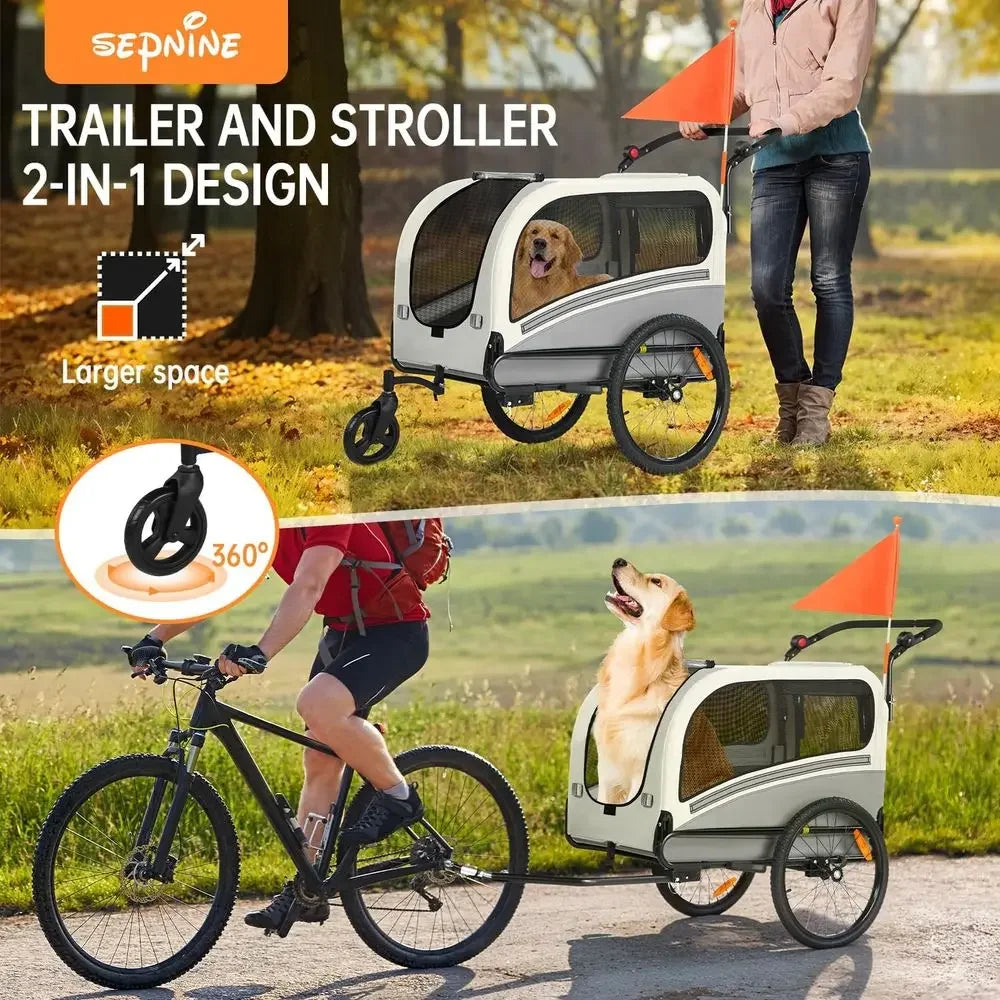 Convertible Dog Bike Trailer Stroller With 110 Lbs Capacity